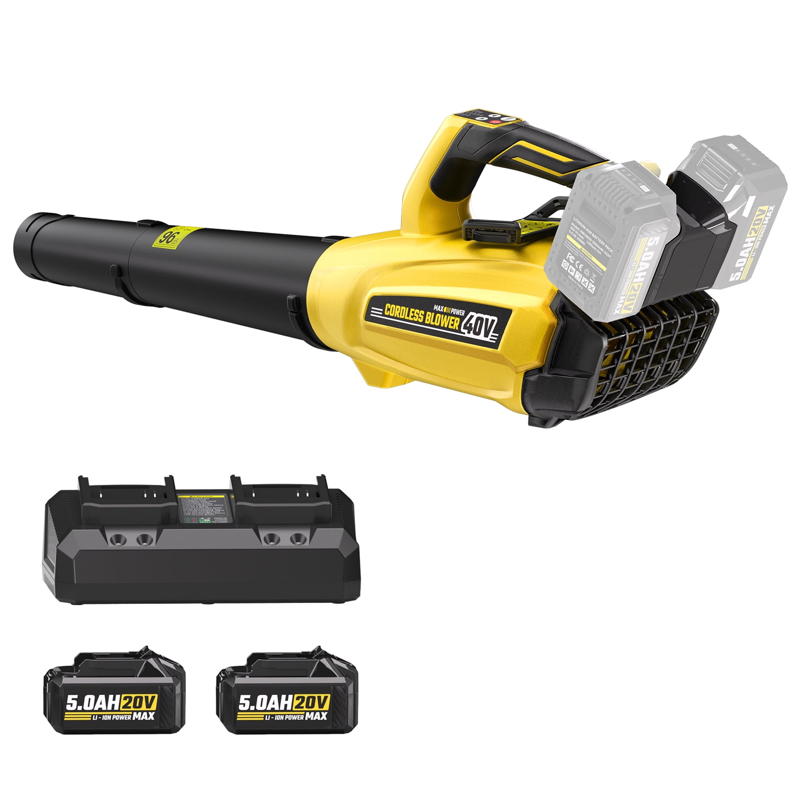 40V Leaf Blower - 650CFM Leaf Blower Cordless with 2 X 5.0Ah Battery \u0026 Charger, 4-Speed Electric Leaf Blower, Battery Powered Leaf Blower for Snow Blowing \u0026 Yard
